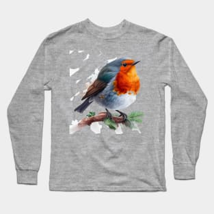 Robin Bird Watercolor 8.0 T-Shirt Long Sleeve T-Shirt